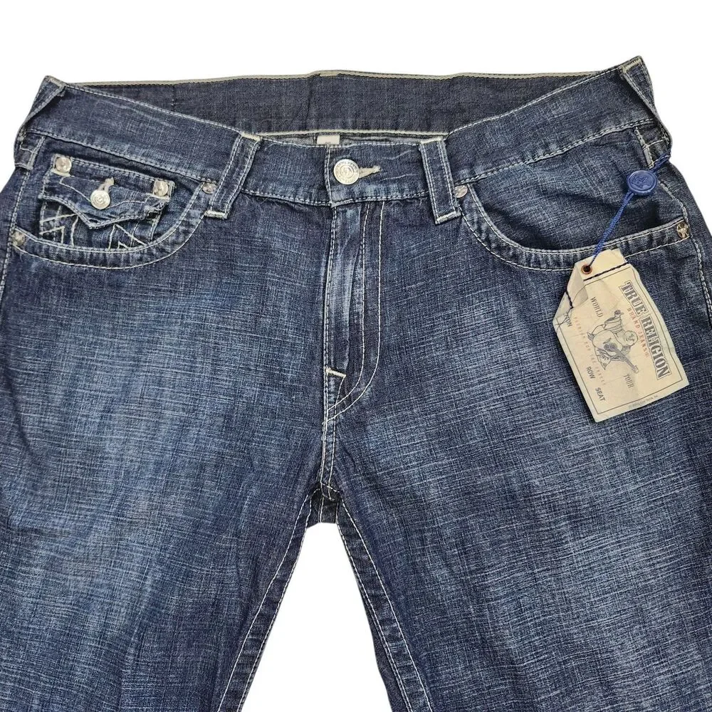 True Religion NWT 36 Denim Cut Off Shorts Raw Hem Flap Pockets Streetwear Y2K